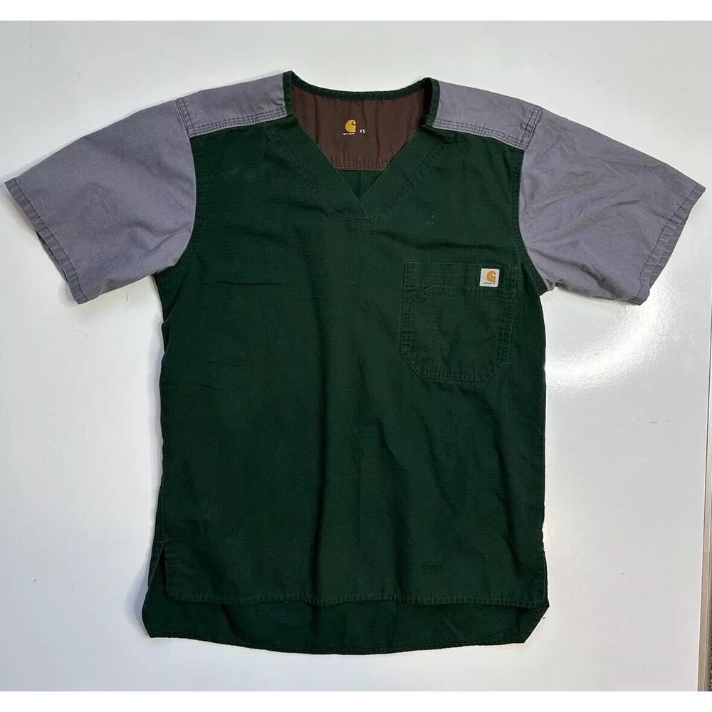 Carhartt Mens Ripstop Green Utility Scrub‎ Top Pocket V-Neck Men's XS C14108